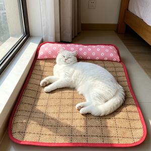 1개 고양이 전용 사계절 쿨 매트 애완 동물 침대, 고양이 매트, 가정용 애완 동물 편안한 쿠션, 베개 디자인 쿨 매트