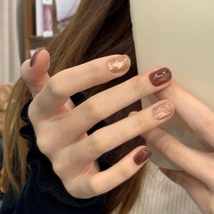 핸드메이드 숏 오벌 캣아이 네일 스티커 10개, 손발용 광택 있는 앰버, 고양이눈석이 있는 내추럴한 착용감의 네일 팁, 일상용 또는 특별한 날용