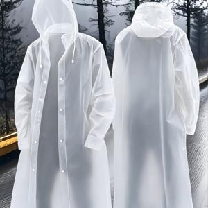 화이트 세미 시어 패셔너블 성인용 비옷, 통기성 후드 버튼업 비옷 - 재사용 가능한 두꺼운 EVA 고품질 성인용 폰초, 야외 하이킹, 사이클링, 일상용으로 적합, 트레킹 레인웨어, 긴소매 비옷