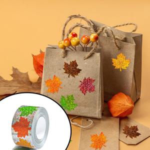 (500개/롤) 미세 모래 잎 스티커, 사무실 스티커, 학용품, 사무실 라벨 5색 단풍잎 스티커 자가 접착 라벨 스티커 롤, 가을 파티 카드 봉인 봉투 용품에 적합, 비접착식 장식 스티커