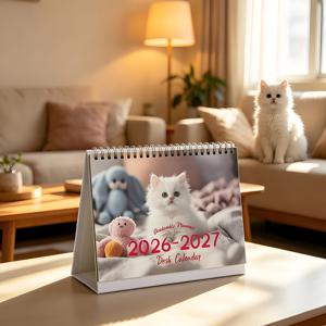 아기 고양이 탁상용 데스크 캘린더 2026.8-2027.12, 미국 및 캐나다 공휴일 포함, 눈보호용 200gsm 필기 용지 18장, 눈을 보호하고 잉크를 흡수하여 부드러운 필기감, 사무 업무 계획 및 학습 일정에 적합, 오리지널 고화질 인쇄