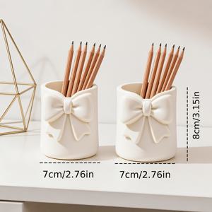 2개입 리본 모양 조리대 수납 버킷, 메이크업 브러쉬 정리함, 3D 펜 홀더, 립글로스 및 눈썹 연필 정리함, 립스틱 및 눈썹 연필 수납 상자, 립밤 케이스, 눈썹 연필 정리함, 매끄러운 라인, 새로운 스타일
