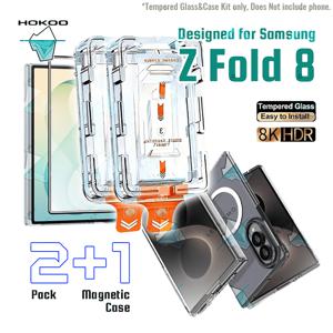 삼성 Z Fold 8 Ultra용 디자인 [2+1] 2개 팩 간편 설치 키트 HD 강화 유리 필름 및 TPU PC 마그네틱 케이스 1세트 [무선 충전 지원] 파손 방지 및 스크래치 방지 9H 부드러운 터치 자동 정렬 먼지 방지 Z Fold 8/Z F