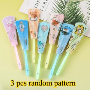 3개입 만화 패턴 접이식 선풍기, 여름 휴대용 손 선풍기, 충전 불필요 냉방, 휴대 및 보관 용이 접이식 선풍기, 랜덤 패턴