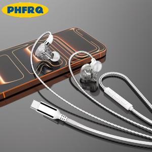 PHFRQ 고음질 유선 이어폰, 선명한 통화, 3D 사운드 효과 이어후크 미끄럼 방지 Type-C/원형 홀 플러그 유선 헤드폰, 3D 서라운드 사운드, 통화 및 음악 전환을 위한 내장 와이어 버튼