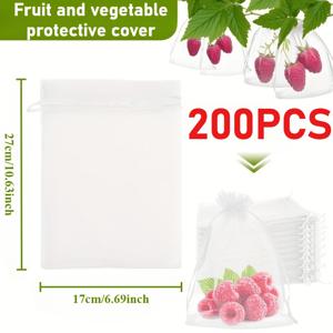 과일 및 채소 보호용 가방 200개, 17*27cm (6.69*10.63인치), 통기성, 빛 투과성, 재사용 가능, 새와 곤충으로부터 보호, 과일나무 및 작물용