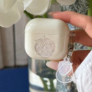 크리에이티브 할로우 딸기 에어팟 프로 3 신형 에어팟 프로 2 케이스 프로 귀여운 애플 에어팟 4 에어팟 3 개별 1/2세대 여성 이어폰 케이스 보호 커버 낙하 방지 케이스 펜던트 남성 여성 생일 선물 휴일 선물