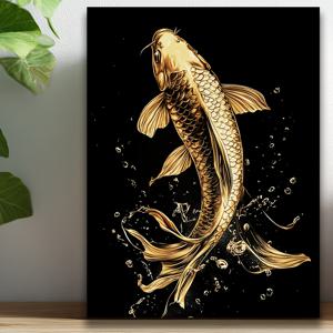 2D 평면, 1개, 액자형 가정용 캔버스 페인팅, 날아가는 잉어 테마 액자형 캔버스 프린트, 욕실, 침실, 거실, 카페, 사무실 장식용, 가정 장식 기념품으로 이상적인 휴일 선물, 액자형 행잉 포스터 및 프린트, 12x16인치