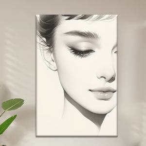 2D 평면 []1개, 캔버스 그림--액자 없음, 우아한 흑백 프린트, 예쁜 소녀, 벽 장식, 거실, 도서관, 사무실, 카페, 바, 추상 미술, 완벽한 생일, 휴일 선물, 발렌타인데이, 부활절 달걀, 2D 평면