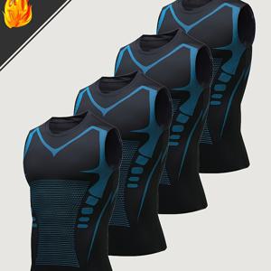 남성용 4개 세트: 속건성, 통기성, 신축성, 슬림핏, 몸매 조형, 슬림화되는 운동용 캐주얼 아웃도어 조끼 및 탱크탑, 여름, 야외 활동