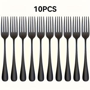 10개의 스테인리스 스틸 매트 블랙 포크, 거울 광택, 식기세척기 사용 가능, 가정용 주방 다이닝에 적합, 샐러드, 디저트, 스테이크, 파스타에 적합