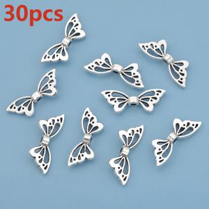 60개/30개 속이 빈 날개 소형 구멍 스페이서 비즈 20mm 나비 모양 루스 간격 비즈 양면 패턴 구멍 비즈 스트랜드 장식 비즈 패턴 피어싱 루스 비즈 3D 통과 구멍 루스 비즈 주얼리 팔찌 목걸이 직조용