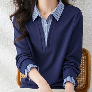 여성 캐주얼 편안한 패셔너블 긴팔 터nda운 칼라 가을 셔츠