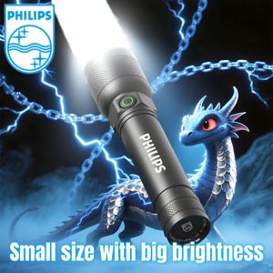 Philips 고휘도 컴팩트 손전등, 충전식, 오래가는 수명, 지능형 전원 표시등 및 5가지 모드, 가정용 전기 차단, 비상 상황, 야외 활동 및 다용도 사용에 적합