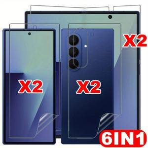 삼성 Z Fold 7용 6in 1 스크린 + 외부 + 뒷면 하이드로겔 필름, 갤럭시 Z Fold 7 6 5 4 3 호환, 거품 없는 방지 스크래치 지문 방지 터치 감도, 스마트폰 스크린 가드, 접이식 휴대폰, 매끄러운 표면 필름, 에지 투 에지 커버리지, 스크래치 방지 레이어, 고품질 필름, 휴대폰 필름 보호기, 모바일 기기 소유자, 가제트 보호기