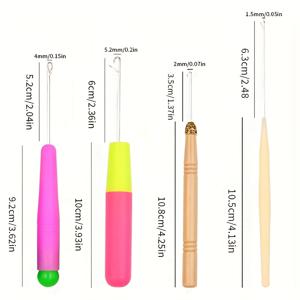 4개 세트 스웨터 스카프 코바늘 세트, 혀 코바늘 플라스틱 손잡이, 소형 코바늘 미세 혀 코바늘, 혀 3단 소형 긴 코바늘 스웨터 구멍 숨김 실 끝 직조 도구 코바늘