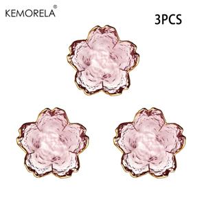 KEMORELA 체리 블라썸 모양 스낵 그릇 3pcs, 유리 디저트 그릇, 녹 방지, 골드 테두리, , 샐러드, 양념용 - 일본 스타일 소형 접시, 크리스마스 및 할로윈 파티에 완벽