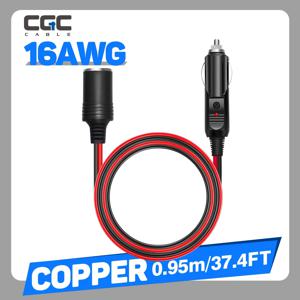 16AWG 자동차용 플러그 연장 코드 - 12V/24V 수형 자동차용 플러그에서 암형 콘센트로의 LED 조명 포함 연장 코드, 자동차 충전기, 자동차 타이어 펌프용 15A 퓨즈, 37.4인치/122인치
