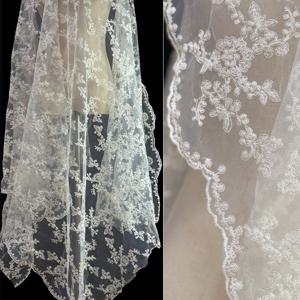 레이스 꽃무늬 자수 원단 1개, 폭 130cm/51인치, 0.5야드 사전 재단 길이, 100gsm, 28 수, 10 조밀도, 할로우 자수 공예, 의류, DIY 주얼리, 가방, 선물 포장용 신축성 없는 화이트 원단