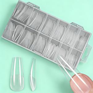 120개입 12가지 사이즈 순백색 무광 발레 코핀 네일 팁 긴 투명 아크릴 인조 손톱 프레스 풀 커버리지 12가지 사이즈 세트