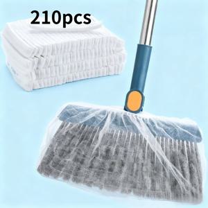 일회용 정전기 먼지 빗자루 커버 210개입, 반려동물(고양이/개) 털, 먼지, 보풀, 벽의 거미줄용 가정용 고강도 정전기 빗자루 헤드, 보풀 빠짐 없음, 먼지 잔여물 없음, 손세탁 불필요, 바닥, 벽, 천장, 자동차 내부용 범용 게으른 먼지 닦기용 교체 커버