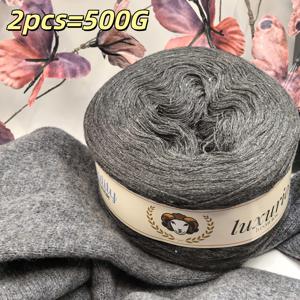 2팩 500G 멀티 스트랜드 브레이드 얀, 부드럽고 섬세함, 밝은 색상, 균일한 두께, 좋은 보온성, 베이지 색상에 적합, 스웨터/코바늘 뜨개질, 숄, 코스터, 카펫, 스카프, 모자, 신발 제작에 이상적인 선택