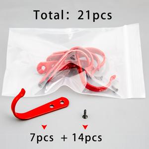 레드 J자 후크 7개 + 블랙 2.5x10 나사 14개, 총 21개. 코트 고리, 단일 철제 코트 및 모자 고리, 가정용 고리, 현관 열쇠 및 수건 고리, 다용도 고리