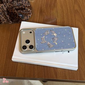 휴대폰 케이스 - 1개 별빛 회색 토끼 뛰는 프린트 2D 평면 패턴 전기 도금 은색 엣지 아이폰 17/17Promax/17Pro/Air/16Promax/16/15/14/13/11Promax/12Pro용 라이트 럭셔리 패션 보호 케이스, 남녀공용 간편 휴대폰 케이스
