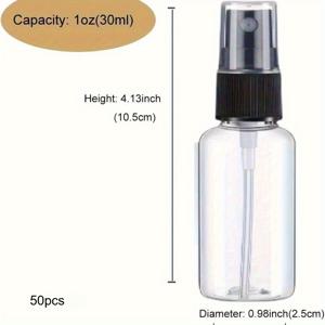 50개입 1Oz/30ml 투명 플라스틱 스프레이 병 (검은색 캡 포함) - 미세 분사 재사용 가능 여행용 용기, 에센셜 오일, 향수, 화장품에 적합. 무취, 휴대용 미니 스프레이 병, 향수 스프레이 병 채우기 가능