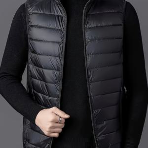남성용 가을/겨울 경량 패딩 조끼 코트, 슬림핏 경량, 스타일리시하고 심플한 디자인, 아우터웨어와 레이어드 겸용으로 다양한 상황에 적합