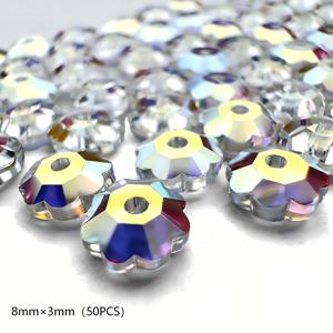 6mm 투명 다면체 연꽃 모양 반짝이는 고급 비즈 50개입 (구멍 포함), 팔찌, 수제 목걸이, 귀걸이, 커튼 장식, 휴대폰 케이스 및 공예 장식에 적합