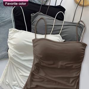 4pcs 세트 셀프 패딩 캐미솔 조끼 여성용 플리츠 허리 집는 탄성 피부 친화적 쉬운 올매치 게으른 필수템