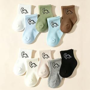 심플한 만화 아기 공룡 양말 10켤레, 부드럽고 피부에 자극 없는 유아용 중목 양말