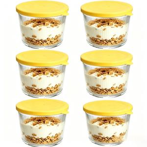 4/6개입 소형 덮개 유리 볼, 6.8 Oz, 투명 골지 유리 용기, 쌓을 수 있음, 디저트, 푸딩, 소스, 샐러드, 견과류, 오트밀, 사탕, 스위트, 시리얼 등에 적합