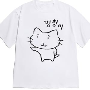 웃긴 티셔츠 한국 스타일 고양이 패턴 프린트 루즈핏 남성 티셔츠