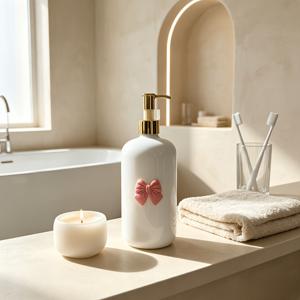 샴푸, 바디워시, 바디로션용 500ml 플라스틱 리필용 리본 장식 펌프병, 여행/욕실용 디스펜서