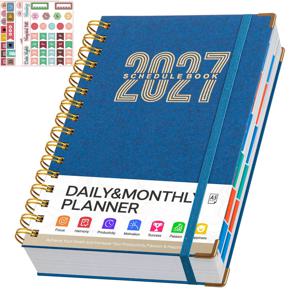 하드커버 이사 노트, 5개 계획 스티커 포함 2027년 월간 플래너 학술 액자 정리, 스프링 제본 다기능 월간 스케줄 북 (학생 사무실 및 비즈니스용), 데일리 플래닝에 적합