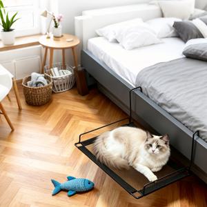 튼튼하고 편안한 고양이 해먹, 침대 옆 고양이 침대, 고양이 건조대, 통기성 메쉬 원단, 사계절 고양이 건조대, 분리 및 세탁 가능한 디자인, 구멍 뚫기 없이 안정적인 설치 방법