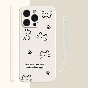 휴대폰 케이스 - 아이폰 16, 15 Pro Max, 14 Pro, 13 Mini, 12, 11, XS Max, XR, 7 Plus, 8, SE2용 귀여운 작은 고양이 일러스트 휴대폰 커버, TPU 핸드 스트랩 포함
