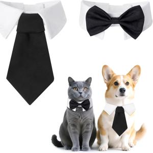 2개 고양이 보우 타이 귀여운 택스 강아지 강아지 보우타이 검은 고양이 보우타이 목걸이 애완 동물 코스튬 조절 가능한 넥타이 목걸이 포함 고양이 소형견 미용 추가 생일 결혼식 의상 결혼식 생일 선물
