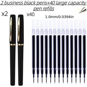 42개 검정 비즈니스 서명 중성 펜 세트, 골드 포켓 클립이 있는 대용량 비즈니스 펜, 0.5mm/0.7mm/1.0mm의 세 가지 펜 팁 옵션