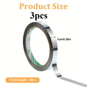 3롤 자체 접착 테이프, 접착식 및 종이 테이프 은색 테이프 10mm x 1968.5인치 수제 장식 테이프 타일 틈새 테이프 스크랩북 선물 포장 테이프