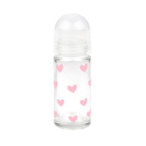 50ml 롤러볼 디스펜서, 투명 유리병, 핑크 하트 프린트, 독특한 충돌 방지 디자인, 안티페르스퍼런트 스틱, 로컬 로션에 적합, 휴대하기 쉬운 여행용 사이즈