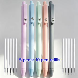 모란디 젤펜 15개 세트, 랜덤 5가지 색상 (펜 5개 + 리필심 10개), 부드러운 필기를 위한 0.5mm 검정 잉크. 다이어리, 사무용, 필기 및 학용품에 적합. 클릭식 수납식 메커니즘. 클립의 작은 강철 볼로 노트북 주머니나 바인더에 쉽게 부착 가능. 또한 작은 강철 볼이 달린 회전식 클립은 꽤 재미있음