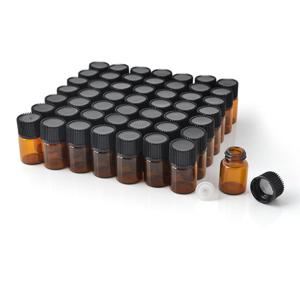 2ml (5/8드람) 미니 바이알, 에센셜 오일 소형 병, 구멍 스토퍼 캡 포함 병, 휴대용 여행용 바이알, 소형 약병, 브라운 미니 병 (80개입)