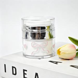 15ml 투명 진공 펌프 병 1개, 페이스 크림, 로션, 세럼 및 기타 제품에 적합한 휴대용 여행용 디스펜서 병. 리필 가능, 누수 방지 펌프 헤드, 리본 모양 디자인