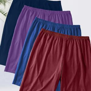플러스 사이즈 4pcs 단색 탄성 캐주얼 편안한 홈 팬츠 슬립 팬츠 반바지