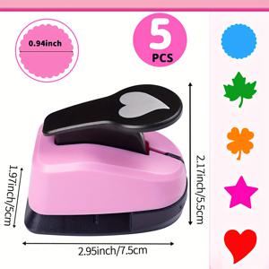 종이 펀치 커터 공구 세트 5개입 5/8인치 16mm 1인치 25mm 가리비껍질무늬 원형 꽃 シャムロック 나비넥타이 하트 별 나무 단풍잎 눈송이 순록 모양 랜덤 색상, 종이 공예용, 카드 제작용, 스크랩북킹용, 저널링용