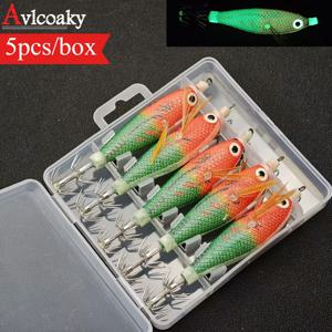 AVLCOAKY 수직형 오징어 징 EGI 루어 세트 후크 포함 5개 - 바닷물/민물 겸용, 트롤링, EGI 낚시, 오징어갑오징어 및 새우 미끼용, 야간 낚시 장비용 멀티컬러, 낚싯대 용품, 바다낚시 미끼