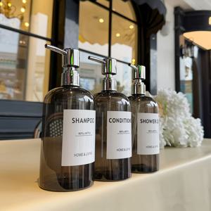 호텔, 호스텔, 욕실용 로션 디스펜서 병 3개입 투명 블랙 세트, 방수 라벨 포함 - 500ml/16oz 재충전 가능한 샴푸, 컨디셔너 & 바디워시 용기, 빈 세면도구 병